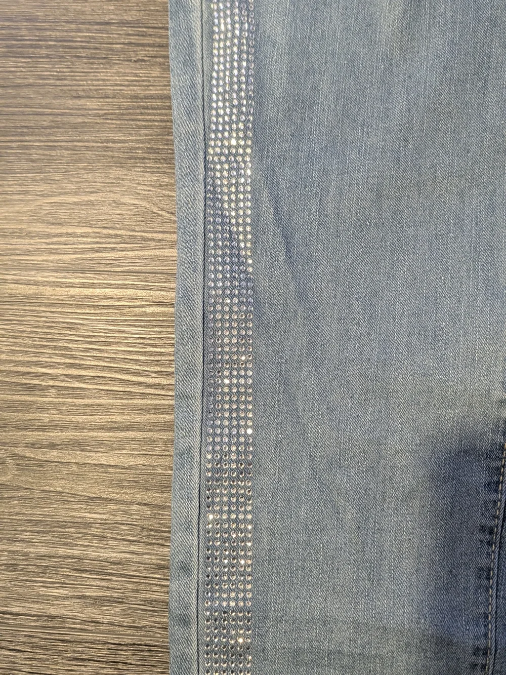 SHEIN Light Blue Skinny Jeans with Rhinestone Side Stripes